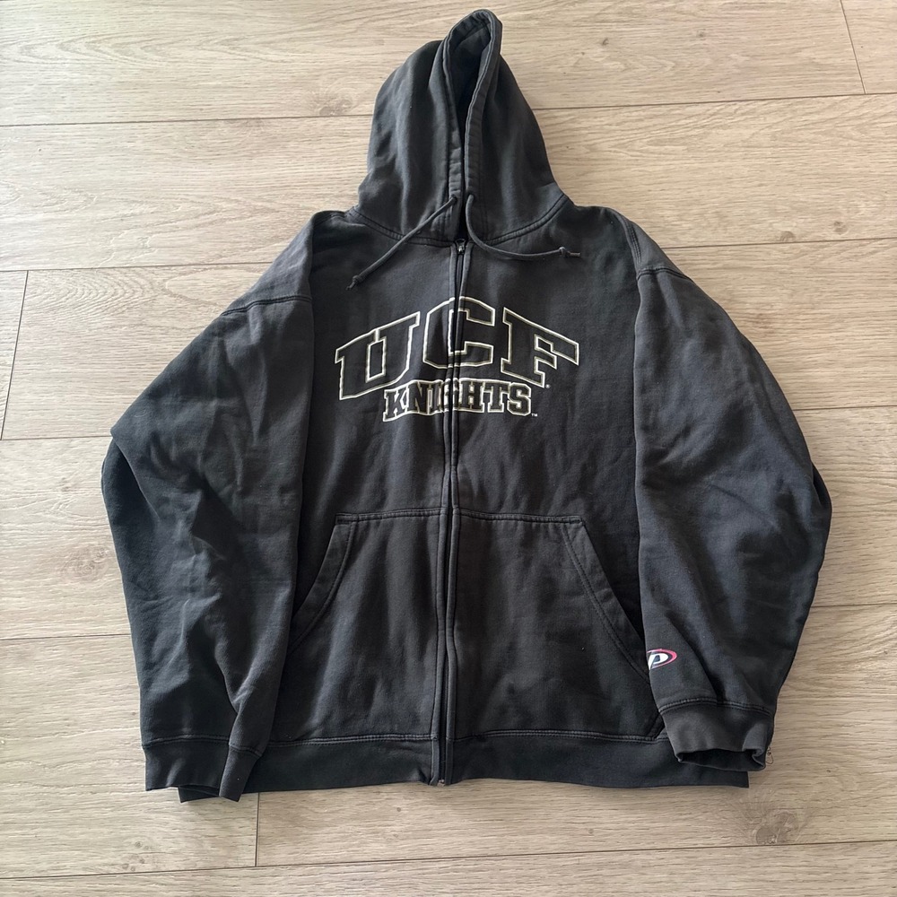 Pro Player UCF Knights Full Zip Hoodie Mens XL Black Faded Spell Out Hoodie